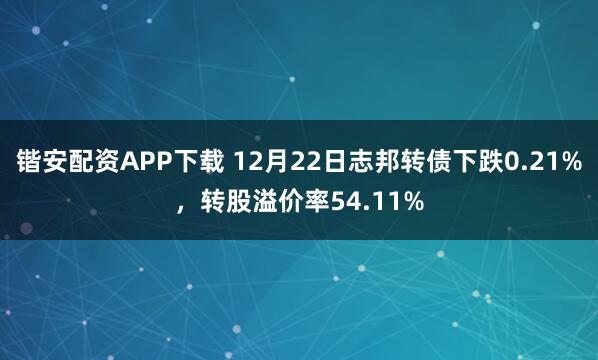 锴安配资APP下载 12月22日志邦转债下跌0.21%,转股溢价率54.11%