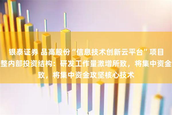 银泰证券 品高股份“信息技术创新云平台”项目延期，同步调整内部投资结构：研发工作量激增所致，将集中资金攻坚核心技术